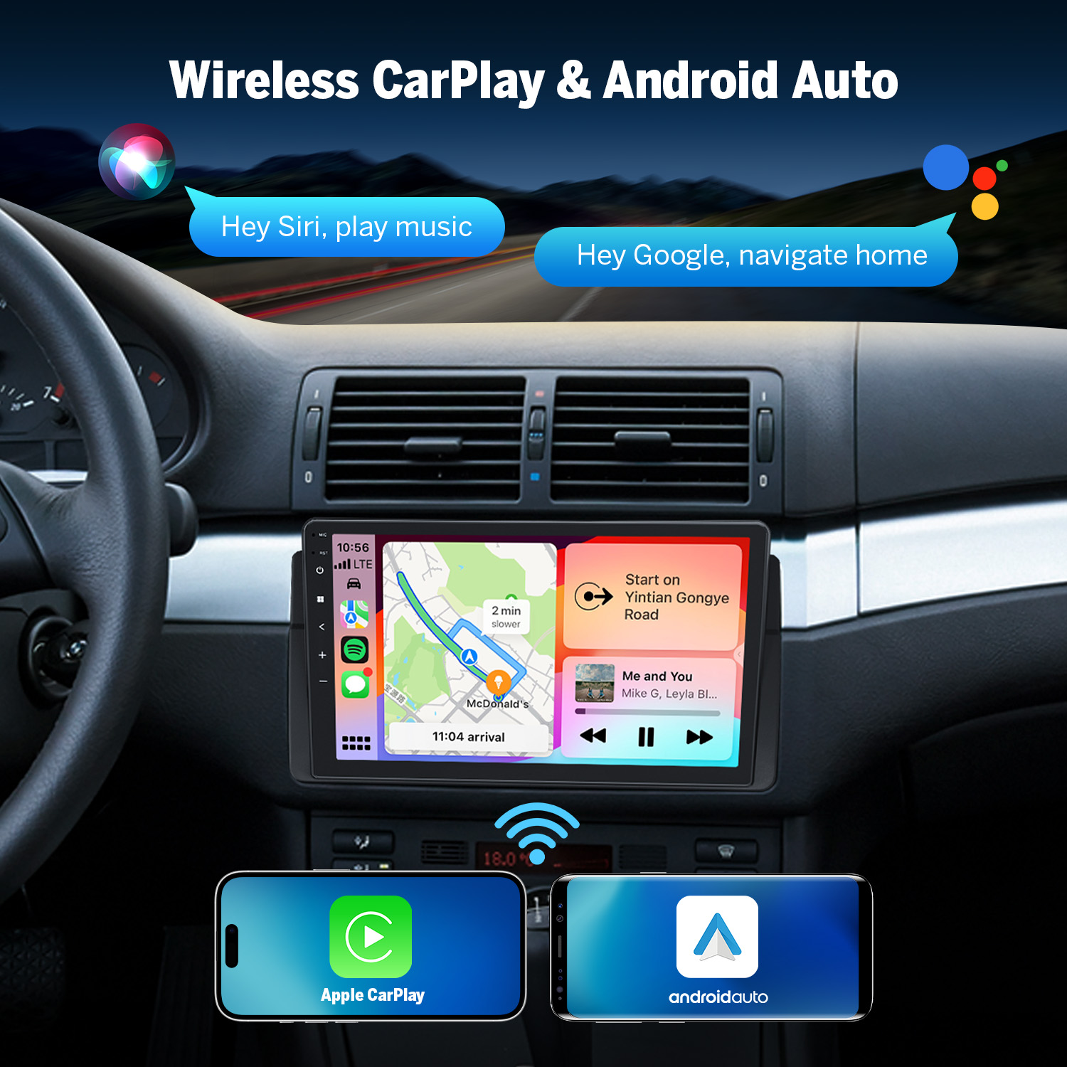 Eonon BMW 3 Series E46 & M3 9 Inch CarPlay & Android Auto Car Stereo with Qualcomm QCM6225 8-Octa CPU