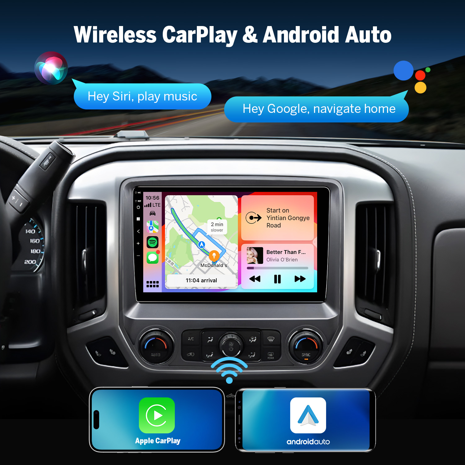 Eonon Chevrolet Silverado and GMC Sierra 10.1 Inch Wireless CarPlay & Android Auto Car Stereo