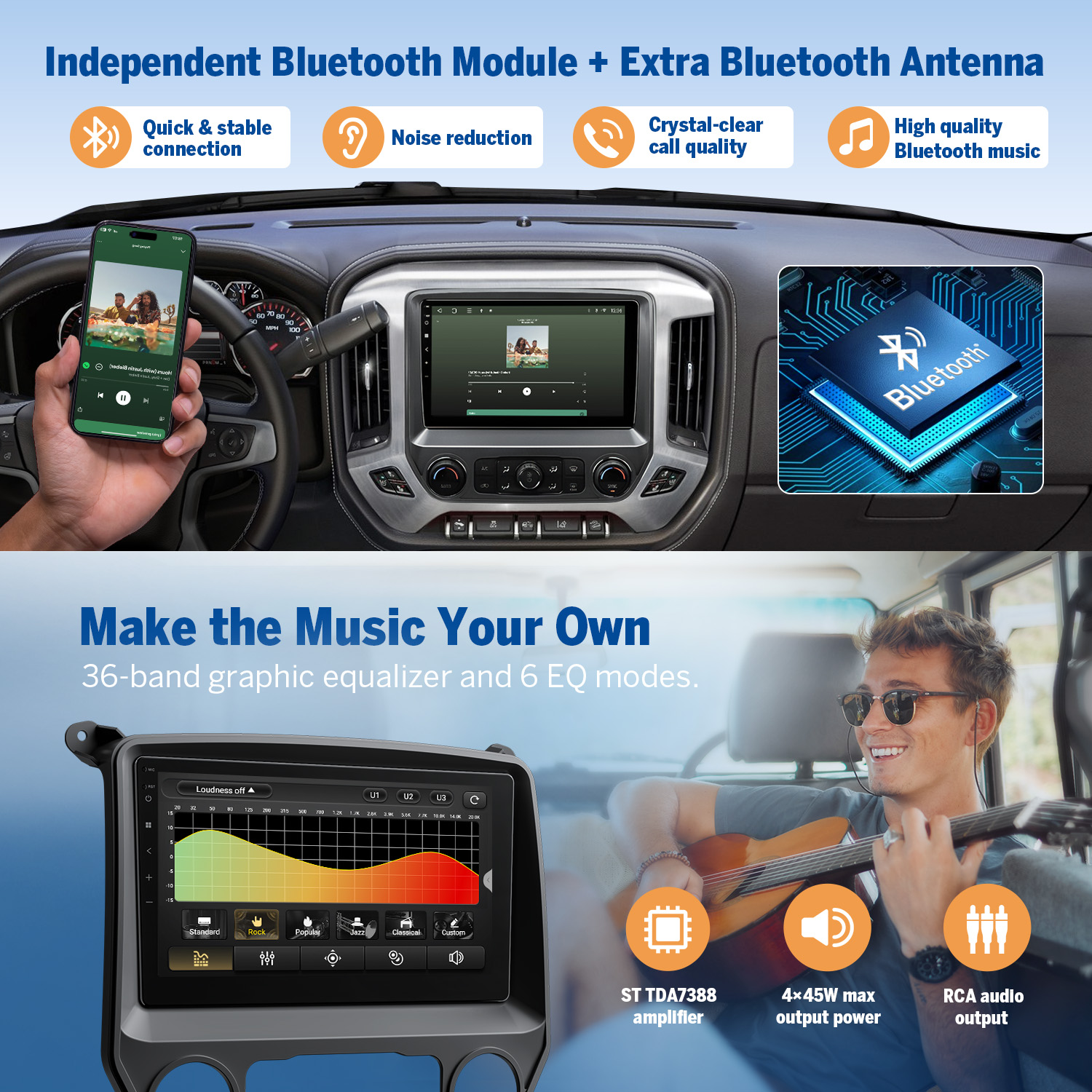 Eonon Chevrolet Silverado and GMC Sierra 10.1 Inch Wireless CarPlay & Android Auto Car Stereo