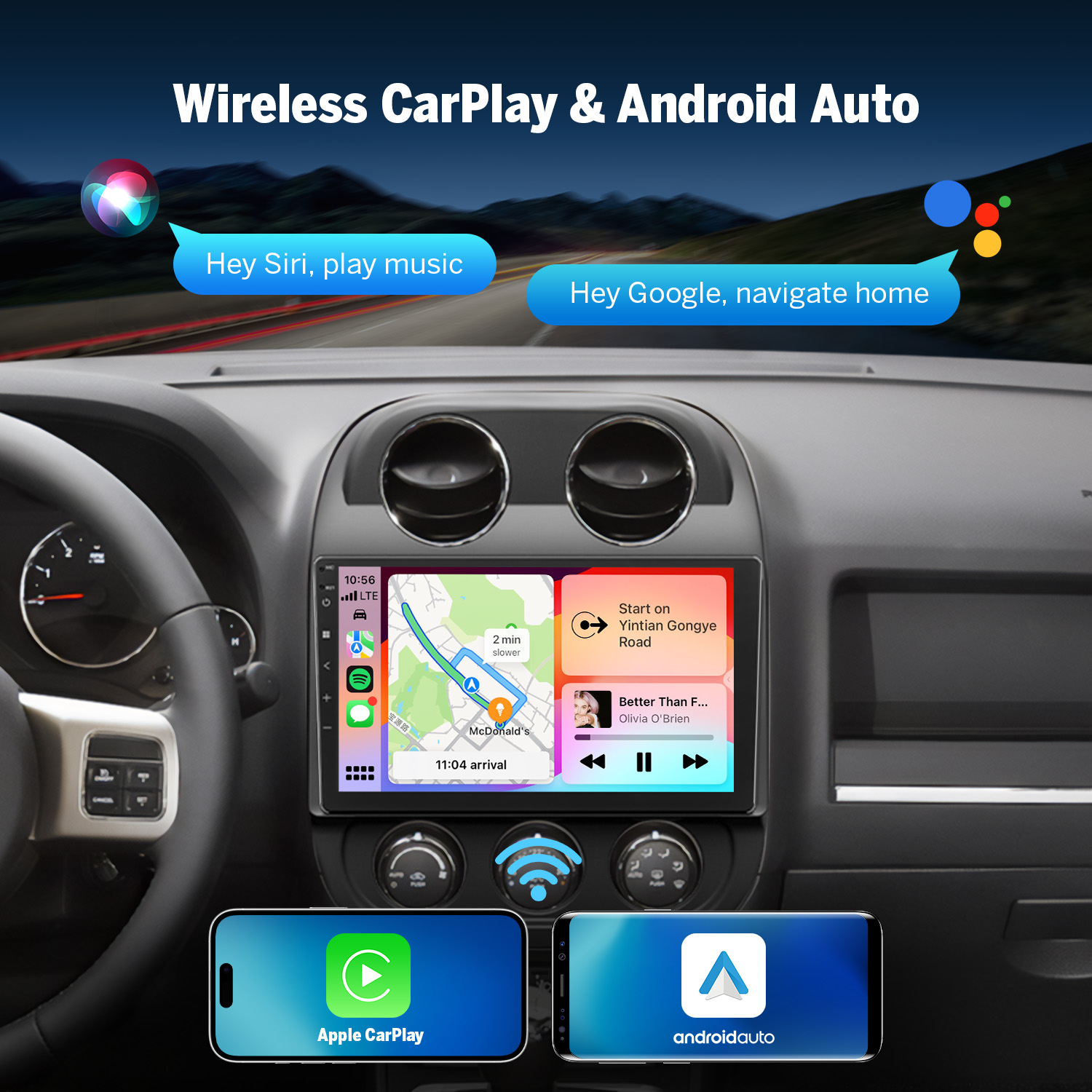 Eonon 2010-2016 Jeep Compass Patriot 10.1 Inch Wireless CarPlay & Android Auto Car Stereo