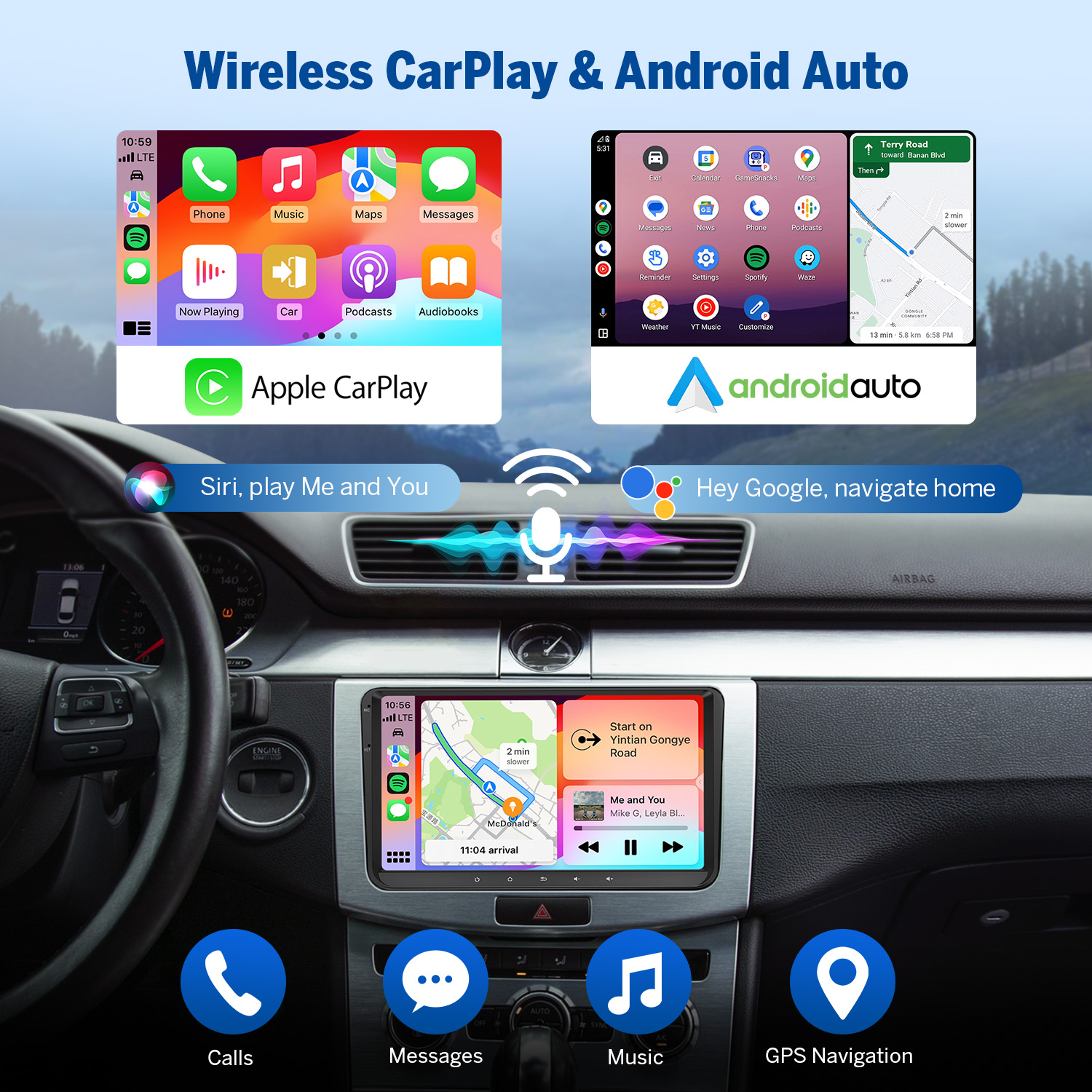 Eonon Volkswagen Seat Skoda 9 Inch Android 14 Car Stereo with Wireless CarPlay & Android Auto