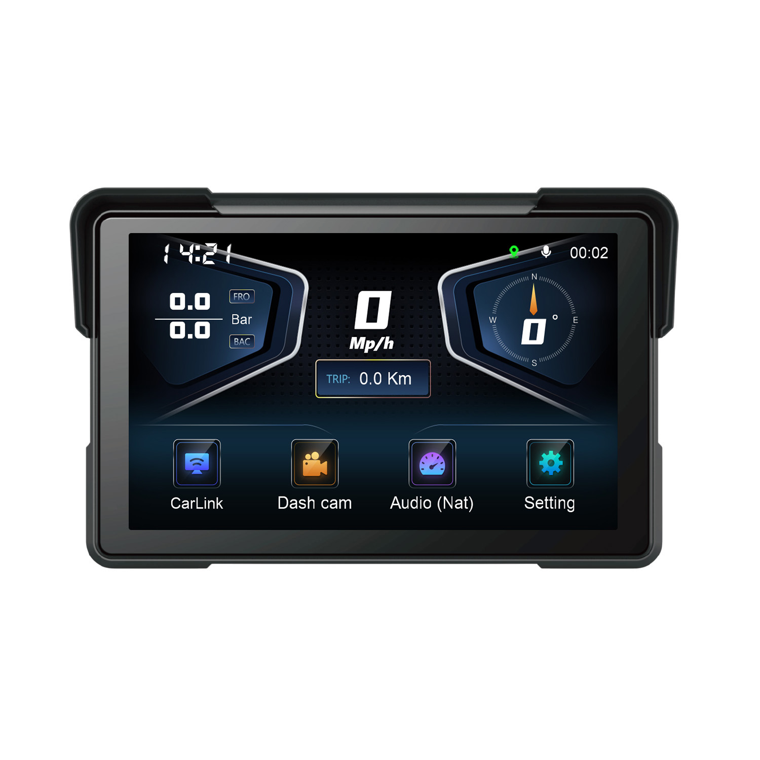 Eonon 7" Motorcycle Display with CarPlay, Android Auto, and IP68 Waterproof Dual Camera