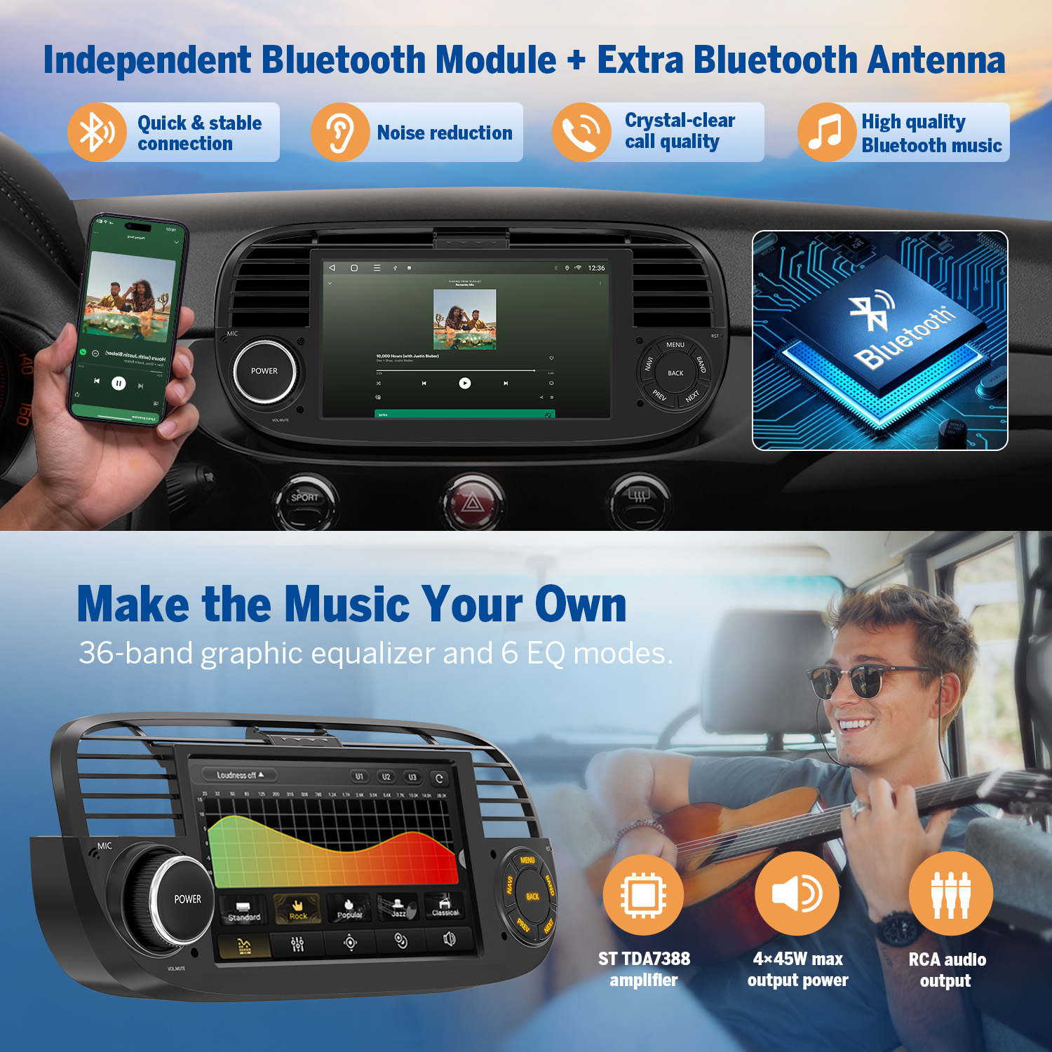 Eonon Fiat 7 Inch Android 13 Car Stereo with Physical Volume Knob