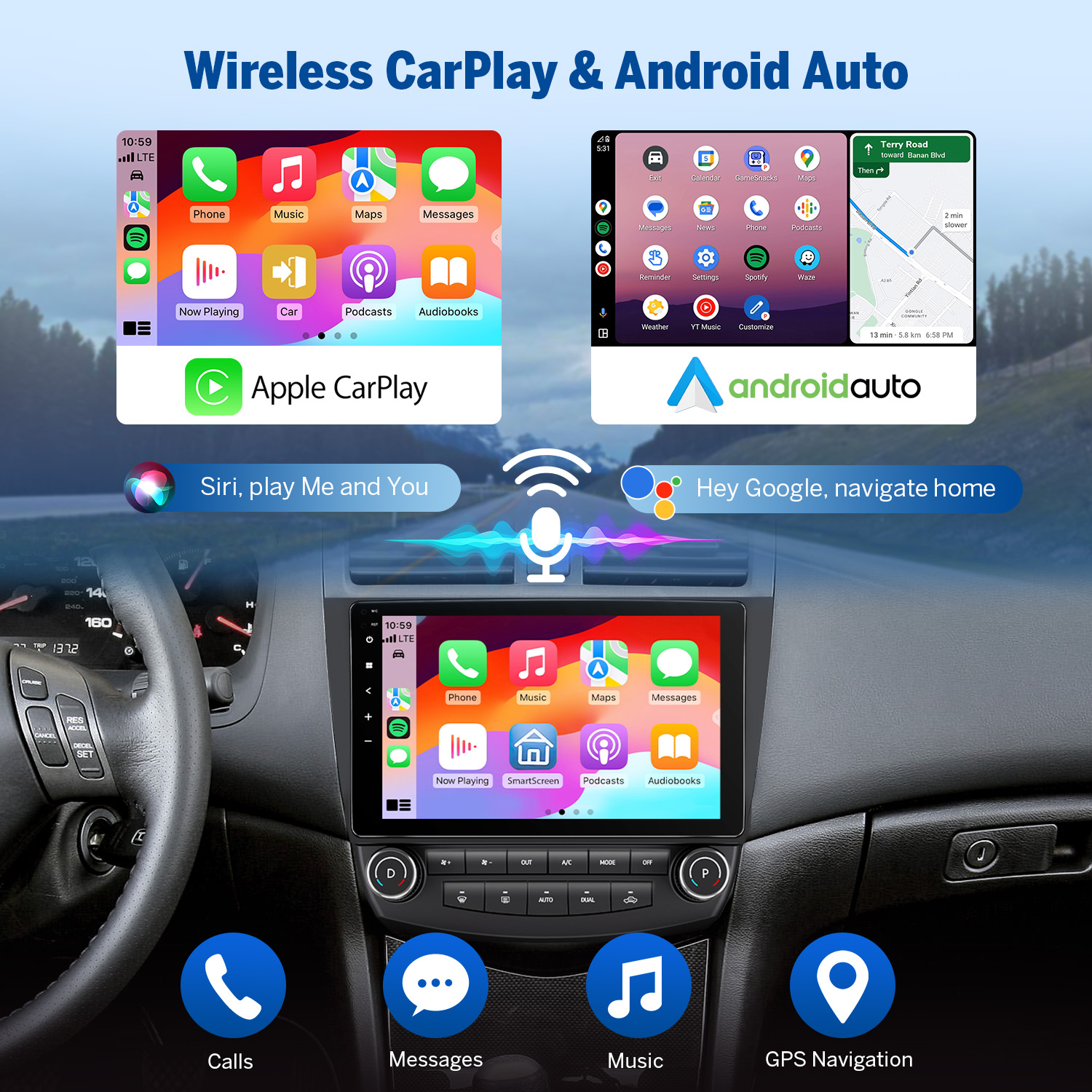 Eonon Honda Accord 10.1 Inch Android 13 Car Stereo with Wireless CarPlay & Android Auto