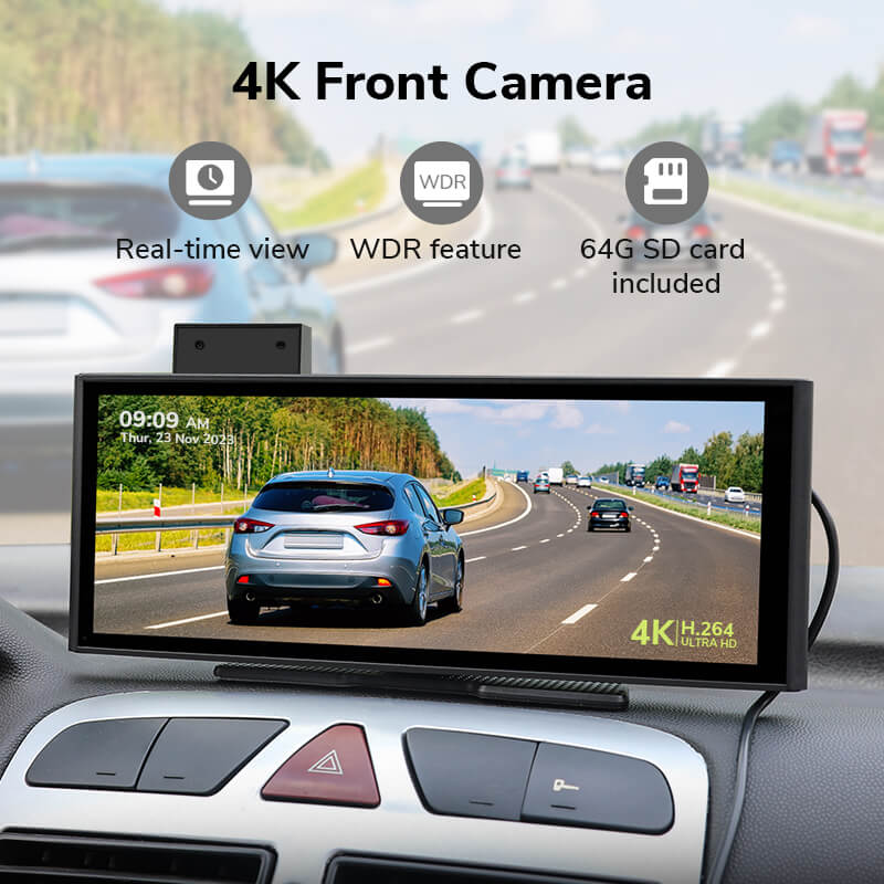 9.33 Inch Portable Car Radio with 4K Dashcam & 1080P Backup Camera