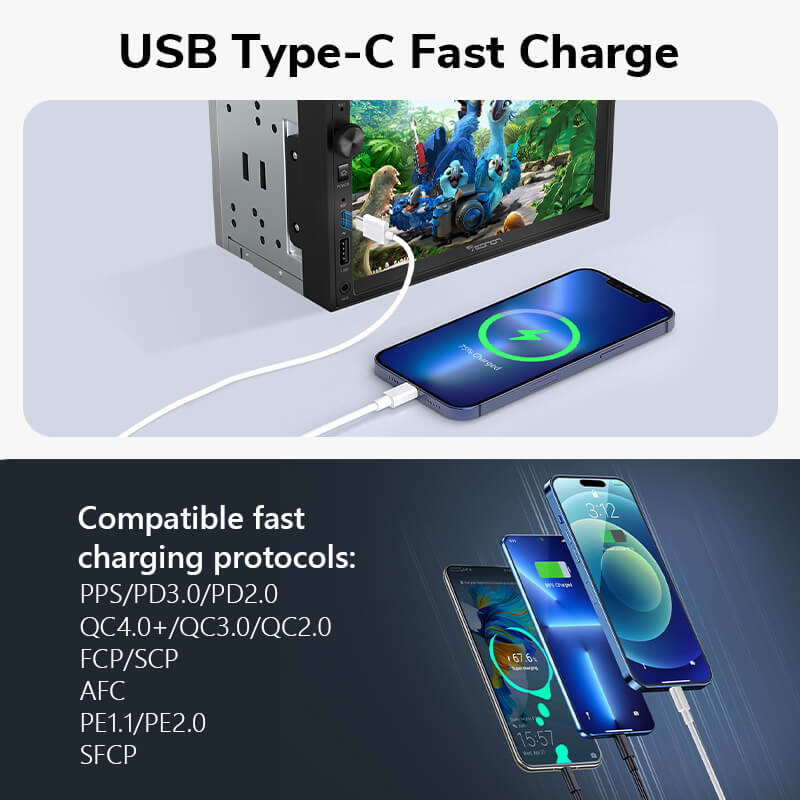 Linux 7 QLED CarPlay & Android Auto Type-C USB Fast Charge Car Radio